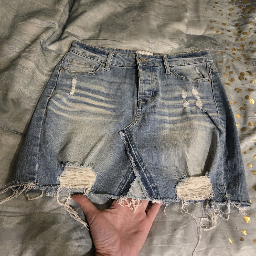 Celebrity Pink Distressed Denim Mini Skirt